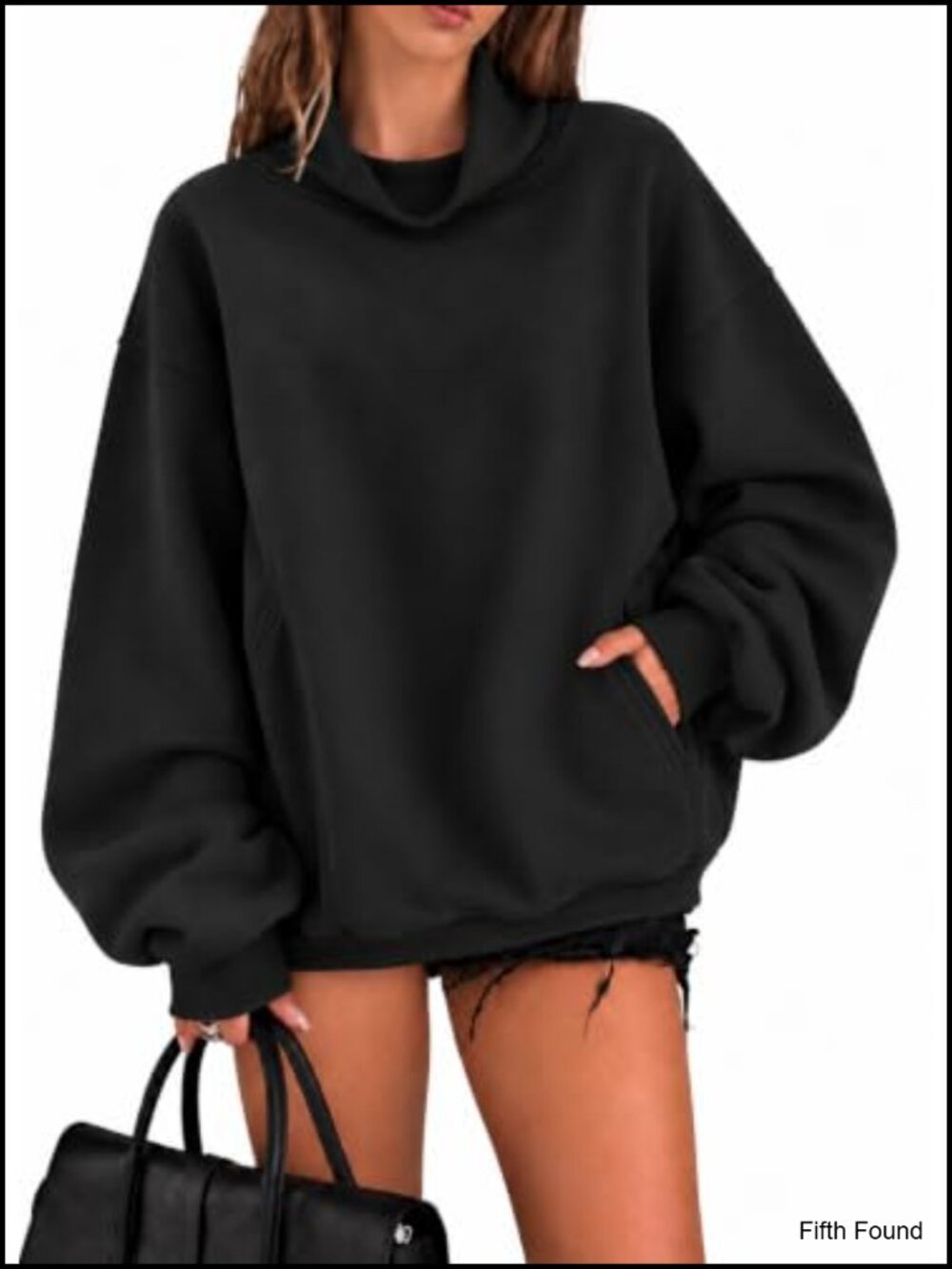 Mock Neck Oversized Pullover Sweatshirt with Pockets